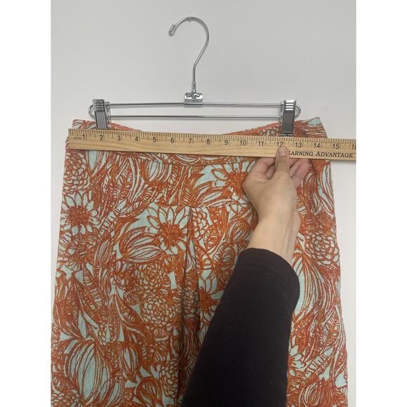 Etcetera Orange Blue Leaf Floral Safari Pleated Knee Length Skirt Size 4 - Picture 2 of 6